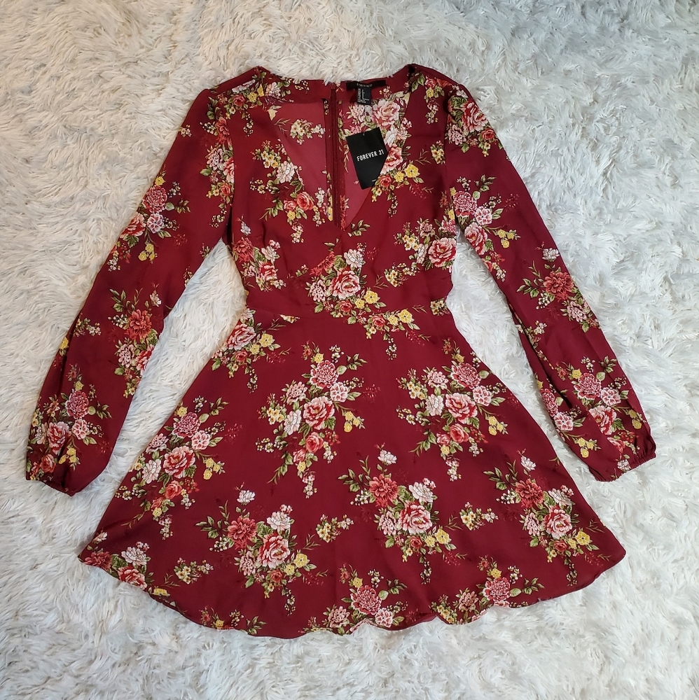 Wine Red Floral Springtime Dress
